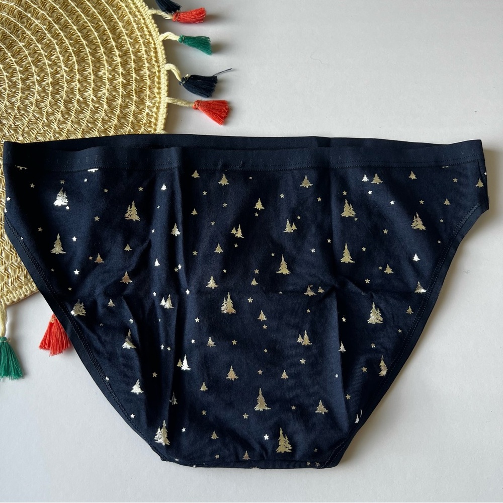 Victoria's Secret Stretch Cotton Bikini Panty Midnight Sea Shimmer Trees M NEW - Picture 3 of 3